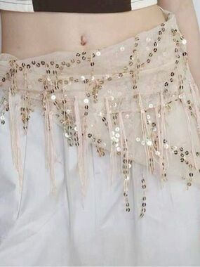 SHEIN Beige Gold Sequin Fringe Wrap Scarf
